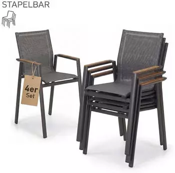 Acamp Stapelstuhl Vegas Aluminium mit Armlehnen Anthrazit Grau 6er Set