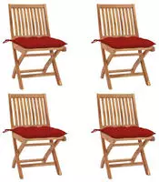 vidaXL Klappbare Gartenst&uuml;hle mit Kissen 4 Stk. Massivholz Teak