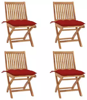 vidaXL Klappbare Gartenst&uuml;hle mit Kissen 4 Stk. Teak Massivholz (3072828)