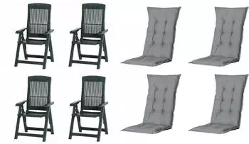 Gardenson Set Tampa + Auflagen-Set Grau Gr&uuml;n Kunststoff Textil 44x111x50 cm00171099214
