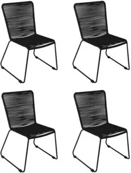 sam Outdoor-Seilstuhl Schwarz mit Eisen-Gestell in Schwarz ISRA 4er Set