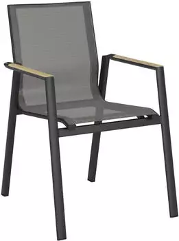 Ambia Garden Stapelsessel Anthrazit Natur Schwarz Holz Metall Textil Teakholz massiv eckig 57x87x70 cm