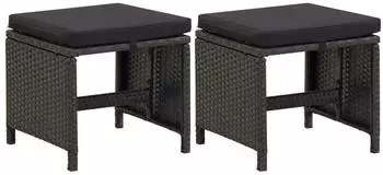 vidaXL Gartenhocker mit Kissen 2 Stk Poly Rattan Schwarz 316758