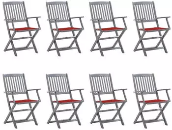 vidaXL Klappbare Gartenst&uuml;hle 8 Stk mit Kissen Massivholz Akazie 3078268