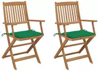 vidaXL Klappbare Gartenst&uuml;hle 2 Stk. mit Kissen Massivholz Akazie