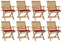 vidaXL Klappbare Gartenst&uuml;hle mit Kissen 8 Stk. Massivholz Teak