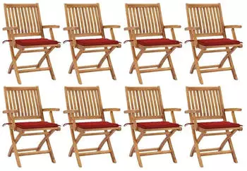 vidaXL Klappbare Gartenst&uuml;hle mit Kissen 8 Stk Massivholz Teak 3072783