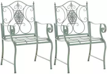 Deluke 2er Set Gartenst&uuml;hle AUSTIN Metall Antik-Gr&uuml;nfarbig 62x53x94cm Balkonstuhl Terrasse Garten