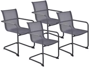 Deluke Gartenstuhl 4er Set BORIS Kunststoff Grau Freischwinger Wetterfest Gartenst&uuml;hle Outdoor Essst&uuml;hle