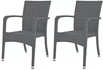 Deluke Gartenstuhl 2er Set BRUNO Kunststoff Grau Stapelstuhl Wetterfest Gartenst&uuml;hle Outdoor Essst&uuml;hle