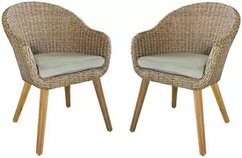 Deluke Gartenstuhl 2er Set MALAGA Auflage Akazie Cognac Gartenst&uuml;hle Wetterfest Essst&uuml;hle Outdoor Terrasse
