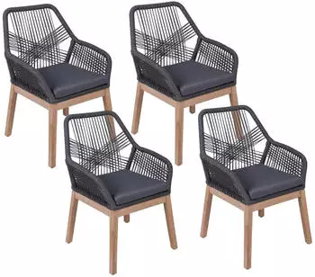 Deluke Gartenstuhl 4er Set MARCUS Akazie Anthrazit Seilbespannung Gartenst&uuml;hle Wetterfest Essst&uuml;hle Outdoor Terrasse