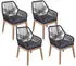 Deluke Gartenstuhl 4er Set MARCUS Akazie Anthrazit Seilbespannung Gartenstühle Wetterfest Essstühle Outdoor Terrasse