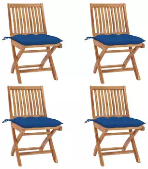 vidaXL Klappbare Gartenst&uuml;hle mit Kissen 4 Stk. Teak Massivholz (3072832)