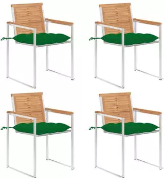 vidaXL Gartenst&uuml;hle mit Kissen Teak Massivholz, 4er-Set (3078574)