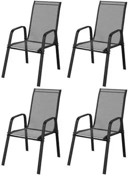 Outsunny Stapelbare Gartenstühle mit Armlehnen, Metall & Texteline, 4er-Set, Schwarz (84B-925V00BK)