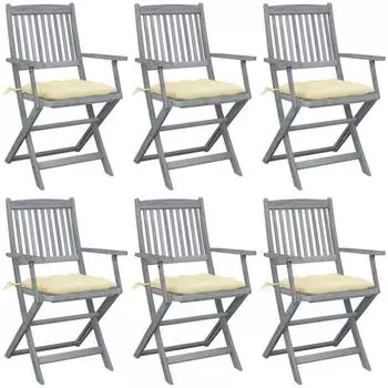 vidaXL Klappbare Gartenst&uuml;hle mit Kissen, Akazien-Massivholz, 6 Stk. (3065424)