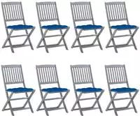 Vidaxl Faltbare Outdoor-st&uuml;hle Set Von 8 Mit Kissen Akazienholz