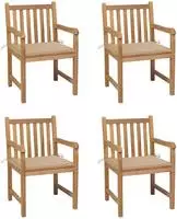 vidaXL Gartenst&uuml;hle 4 Stk. mit Beigen Kissen Massivholz Teak