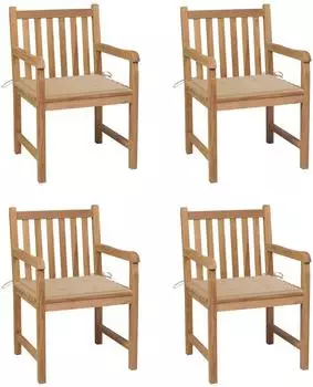 vidaXL Gartenst&uuml;hle 4 Stk. Massivholz Teak mit beigen Kissen (3073007)