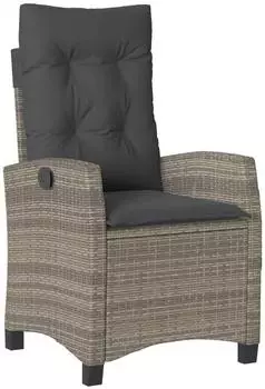 vidaXL Gartensessel Verstellbar mit Kissen Poly Rattan Grau (365211)