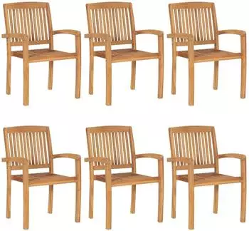 vidaXL Stapelbare Gartenst&uuml;hle mit Kissen, Teak massiv, 6 Stk. (3073271)