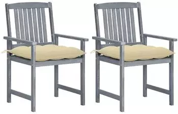 vidaXL Gartenst&uuml;hle mit Kissen 2er-Set, Akazienholz, grau (3061255)