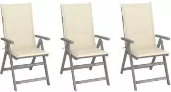 vidaXL Verstellbare Gartenst&uuml;hle 3 Stk. mit Auflagen, Akazienholz (3064730)