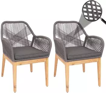 Mendler HWC-H56b Gartenstuhl 2er-Set, Seilgeflecht Akazienholz, grau (HWC-H56b)