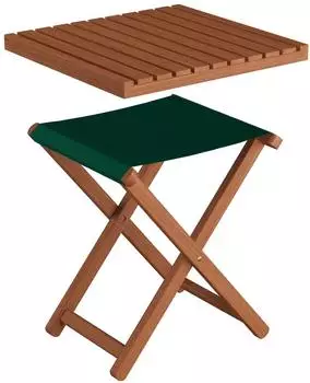 Erst-Holz Klappstuhl mit Tablett, dunkles Holz, gr&uuml;ner Stoff (10-230)