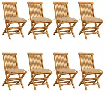 vidaXL Gartenst&uuml;hle Massivholz Teak beige Kissen 8er-Set (3072935)