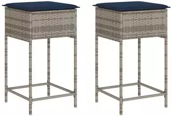 vidaXL Garten-Barhocker mit Kissen 2er-Set Grau Poly Rattan (368324)