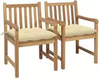 vidaXL Gartenst&uuml;hle 2 Stk. mit Cremewei&szlig;en Kissen Massivholz Teak