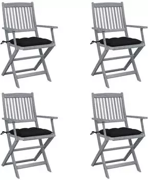 vidaXL Klappbare Gartenst&uuml;hle 4 Stk. mit Kissen, Akazienholz, schwarz (3064531)