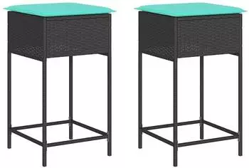 vidaXL Garten-Barhocker mit Kissen, 2er-Set, schwarz, Polyrattan (368325)
