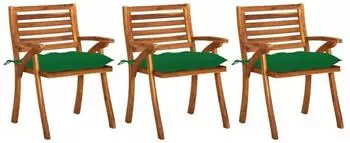 vidaXL Garten-Essst&uuml;hle mit Kissen, Akazien-Massivholz, 3er-Set (3060841)
