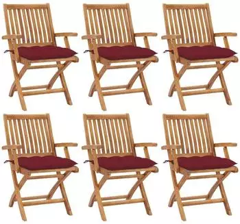 vidaXL Klappbare Gartenst&uuml;hle mit Kissen 6er-Set, Teak (3072774)