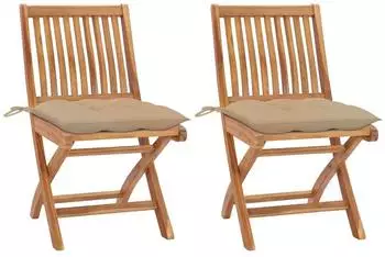 vidaXL Gartenst&uuml;hle 2 Stk. Teakholz mit beigen Kissen (3062451)