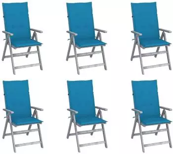 vidaXL Hochlehner verstellbar 6er-Set mit Auflagen Akazienholz Blau (3065321)