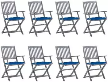 vidaXL Klappbare Gartenst&uuml;hle 8 Stk. mit Kissen, Akazienholz (3078287)