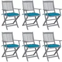 vidaXL Klappbare Gartenst&uuml;hle 6 Stk. mit Kissen Massivholz Akazie