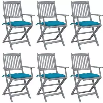 vidaXL Klappbare Gartenst&uuml;hle 6 Stk. mit Kissen Akazienholz Blau (3065426)
