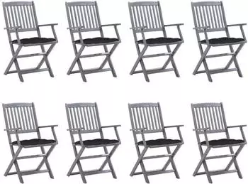 vidaXL Klappbare Gartenst&uuml;hle 8 Stk. mit Kissen Akazienholz Schwarz (3078284)