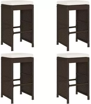 vidaXL Garten-Barhocker mit Kissen 4er-Set Poly Rattan Braun (368688)