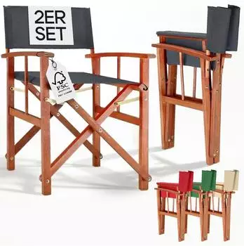 Casaria Regiestuhl 2er-Set, Eukalyptusholz FSC&reg;, klappbar, anthrazit, bis 160kg (110152)