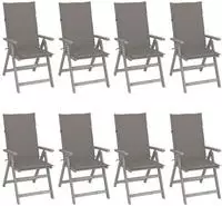vidaXL Verstellbare Gartenst&uuml;hle mit Auflagen 8 Stk. Grau Akazienholz