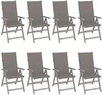 vidaXL Verstellbare Gartenst&uuml;hle mit Auflagen 8 Stk., Akazienholz, grau (3075142)