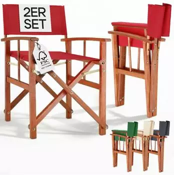 Casaria Regiestuhl 2er-Set klappbar, Eukalyptusholz FSC&reg;, rot, bis 160kg (110154)