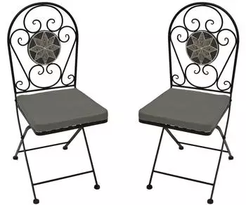 DEGAMO SIENA Klappstuhl Eisen schwarz, Mosaikdekor grau/wei&szlig;, 2er-Set (30053)