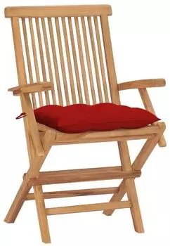vidaXL Gartenst&uuml;hle Massivholz Teak rote Kissen 4er-Set (3065638)